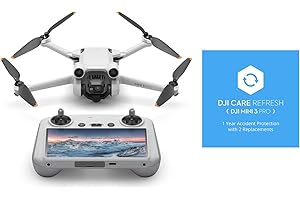 ‎DJI DJI Mini 3 Pro (DJI RC) & DJI Care Refresh 1-Year Plan, lekki składany dron z kamerą 4K/60 kl./s, 48 MP, 34 minuty lotu, poniżej 249 g, funkcja unikania przeszkód z przodu, z tyłu i u dołu