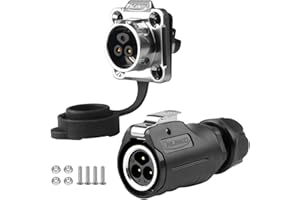 CNLINKO Conector impermeable LP-16 de 3 pines, Diseño con tornillo Conector circular IP68 Conector de aviación de conexión rápida, Conector de 3 pines M16 con toma de brida (LP16 3 pines)