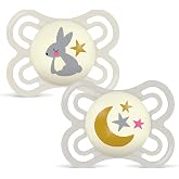 MAM Perfect Pacifier for Babies 2-6 Months, Bright Neutral, 2 pcs | Glow in the Dark with Extra Thin and Flexible Skin Soft S