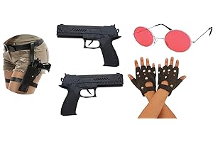 CA SE FETE Deguisement Femme Sexy I Cosplay Accessori I 2 x Pistole 21 cm I Guanti Neri I Occhiali Da Sole Rosso I Cintura Fondina Doppia Cosce I Kit 6 Pezzi