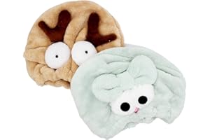 Abcsea 2 Pezzi Asciugamano Capelli Turbante, Asciugamano da Bagno per Capellii, Turbanti Asciugacapelli, Asciugamano per Asciugare I Capelli, Alci e Elfo Verde