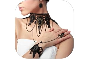 Kinretixia Set de collar de vampiro de 3 piezas estilo gótico victoriano, collar, pulsera y pendientes, Halloween, pirata, steampunk, bruja, vampiro, accesorio de disfraz