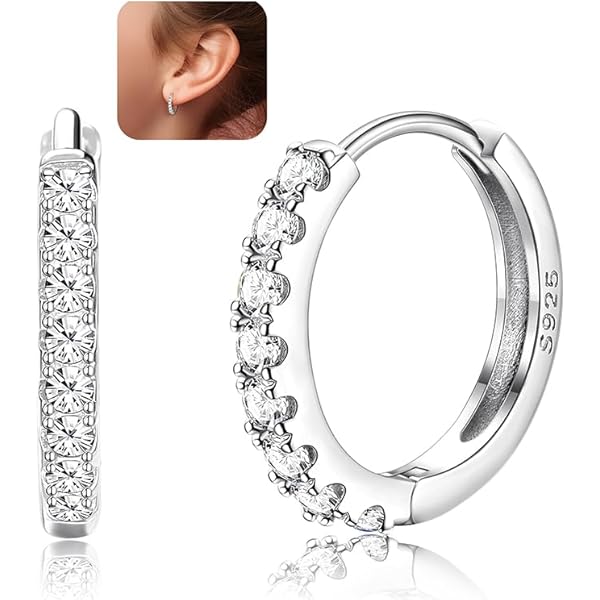 Reffeer 925 sterling zilveren madeliefjes-creolen voor dames, kleine Huggie oorbellen, bloemenoorbellen, creolen, Zilver, Geen edelsteen