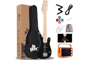 Winzz Mini gitara elektryczna dla dzieci, klon, podstrunnica, gitara elektryczna, zestaw dla początkujących, dla dzieci z wzmacniaczem (czarny), EGM100