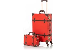 COTRUNKAGE Travel Luggage Sets 2 Pieces, Vintage 4 Wheel Suitcase with Mini Vanity Case, Red, TSA-Approved, Cabin-12Inch/Medium-24Inch