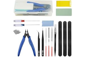 BGTXINGI Lot de 25 outils de base pour modélisme Gundam avec boîte en plastique pour assemblage de voiture, loisirs créatifs, modélisme, réparation et fixation