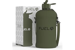 Fuel24 Jug with Insulated Sleeve & Removable Shoulder Strap | 2.2 Litre Water Bottle | Extra Strong Material | Drop Proof, Pop or Straw Cap | 2.2L Large Gym Sports Bottle | BPA FREE (Straw Cap, Cargo)