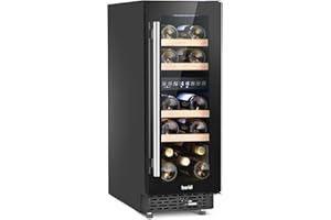 DELLONDA Baridi 17 Bottle Dual Zone Slim Built-In 30cm Wine Cooler, Touch Screen Controls, Wooden Shelves, LED, Black - DH204