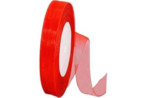 HONGCI 15mm Rouge Ruban en Mousseline de Soie Transparente pour Emballage Cadeau,45m Organza Tissu Rubans Décoration Cadeau Noel Anniversaire Bouquet Mariée Mariage Décoration & Bricolage DIY