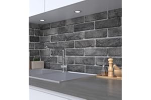 MyMaxxi Küchenrückwand Folie selbstklebend matt - einfache Montage ohne Bohren 0,4mm stark Versteift - Motiv Backsteinwand grau 60cm hoch - Spritzschutz Küche Klebefolie - Steine Mauer 340 x 60cm