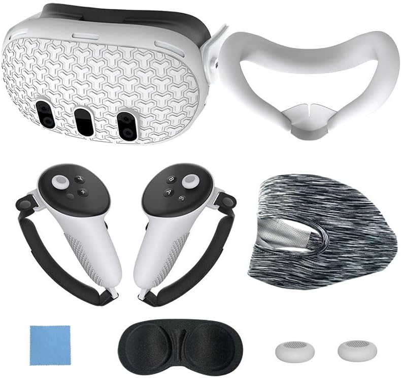 BeisDirect Juego de 7 piezas para accesorios Meta Quest 3, cubierta facial de silicona Quest 3 VR, cubierta de carcasa de realidad virtual, cubierta de agarre para controlador táctil Quest 3, cubierta