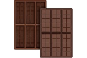 JUSONEY Silicone Chocolate Moulds 2 Pack, Food-Grade Silicone Moulds 6 Cavity Chocolate Block Making Set Non-Stick Reusable DIY Baking Molds and Wax Melt Moulds