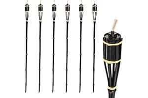 Harbour Housewares 6X Black 113cm Bamboo Garden Fire Torches - Outdoor Paraffin Lamp Oil Burner Tiki Candle Flame Lantern Stake Light