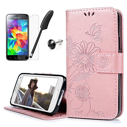 Samsung Galaxy S5 Mini Hardcase Galaxy S5 Mini Flip Hülle YOKIRIN Premium Ameisen Treffen Muster PU Leder Schutzhülle TPU Innenschale Wallet Case Brieftasche Flipcase Klapptasche Portemonnaie Handyhülle mit Karteneinschub Standfunktion und Magnetverschluß Rose Gold