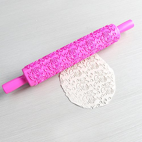 SUNJAS 6tlg Teigrolle Musterrolle Prägerolle Nudelrolle mit Muster Farbenfrohe Tortenverzierung Kunststoff Fondant Kuchen Teig Backen Deko - 3
