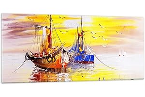 Deco Cadre Salon Bateaux soleil mer voyage Moderne Impression sur Verre 120x50cm Image Tableau en Verre Decoration Murale Chambre Panoramique Art Grand Tableaux Decoratifs Muraux GAB120x50-2882