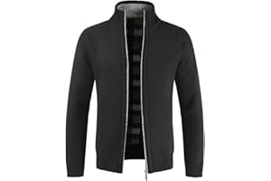SLIKTAA Herren Strickjacke Warm Fleece-gefüttert Wintermantel mit durchgehendem Reißverschluss