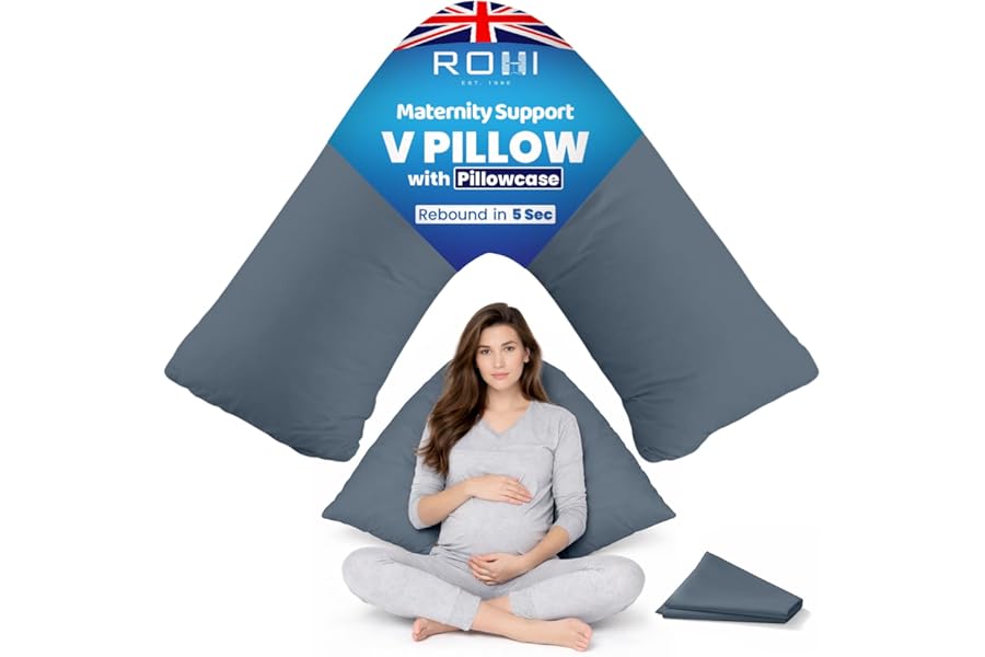 Rohi Orthopaedic V Pillow with Pillowcase – Anti Allergy Triangle pillows for Adults, Nursing, Maternity & Pregnancy – Extra Hollowfibre Cushioning to Supports Neck, Head & Back (Grey)