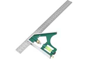 TYENAZA Squadra Combinata 300mm, Righello per Angolo in Acciaio Inossidabile con Riga di Riscontro e Tracciatore, Metrica, 45/90 Gradi, Squadrette da Carpentieri, Strumento di Misurazione Multifunzionale
