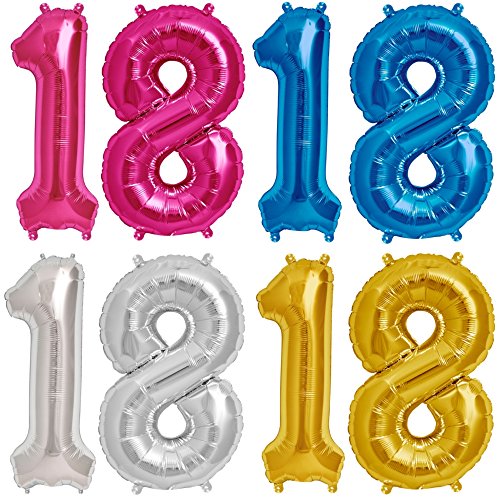 Ballon Zahl 18 Set in Pink/Silber/Gold – XXL 40″/102cm – Folienballons für Luft oder Helium als Geburtstag Geschenk, Party Dekoration oder Überraschung - 3