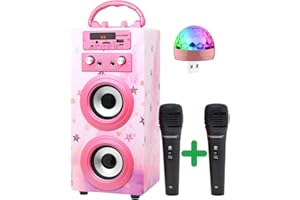 DYNASONIC - (3rd Gen Portable Bluetooth Speaker with Karaoke Mode and Microphone, FM Radio and USB SD Reader (Model 15, Disco Lights)