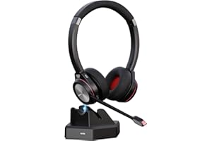 Beebang Bluetooth Headset mit Mikrofon Noise Canceling, Wireless Headset mit Ladestation & USB Dongle für PC, 40 Stunden Sprechzeit Kabellos für Mac Computer Teams Zoom Laptop Büro Callcenter