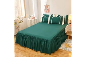 CXLT Gonna per Letto Mantovana per Letto Copriletto Arruffato per Letto Matrimoniale/Singolo Coprimaterasso Lenzuolo Antiscivolo con Volant 38 Cm Lenzuolo Decorazione Camera da Letto,Green2-180x200cm