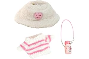 FUFUPAW Vêtements pour poupée, tenue pour animaux en peluche, ensemble rose avec pull, bonnet et bouteille d'eau, idéal pour les projets de bricolage et les cadeaux, compatible avec les mini poupées