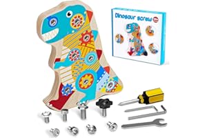 Vamotto Dinosaur Montessori Screwdriver Board Set- Preschool or Classroom Activity Game - Solid Wooden Screw Driver Toy set - Kids Sensory and Fine Motor Skills Toy for 3 4 5 6 Year Old Toddlers