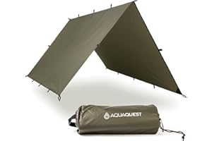 AQUAQUEST Aqua Quest Safari Tarp - 100% Waterproof Lightweight SilNylon Bushcraft Camping Shelter - Olive Drab, 4 x 3