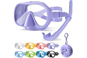 HINATAA Gafas de Buceo para Adultos, Macaron Colores Frameless Gafas y Tubo de Snorkel Set, Vista Ultra Amplia Templado Lente Antifugas Gafas Buceo Set para Snorkel y Buceo