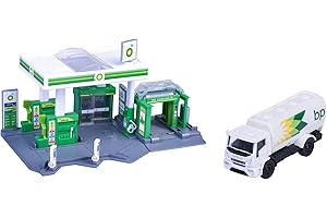 Majorette - Station Essence BP + 1 Véhicule - Pompe à Essence, Borne de Recharge Electrique, Magasin, Station de Lavage, Piste - sous Licence - A Partir de 3 Ans