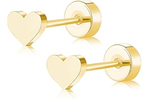 ZDE Titan Damen flach zurück Herz Ohrringe Frauen Nicht-Nickel Ohrringe hypoallergen Knorpel Ohrstecker für empfindliche Ohren einfache klassische 5mm flach Ohrstecker