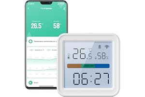 QXMH Igrometro termometro WiFi intelligente, Tuya Digitale Temperatura Umidità App Controllo Retroilluminazione, Monitor Wireless Temperatura Interna Compatibile Alexa (1 Pack)
