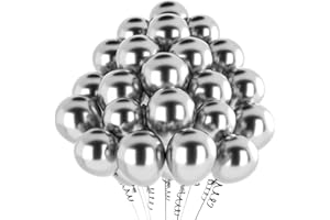 hpnparty Luftballons Silber Metallic, 50 Stück 12 Zoll Silber Luftballons, helium ballons Latex ballons für Geburtstagsdeko, Babyparty, Hochzeitsdeko, Taufe Deko, Partydeko