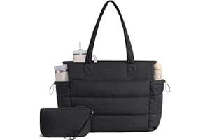 LOVEVOOK Tote Bags for Women, Puffer Work Tote Bag with Zip Lightweight Laptop Bag with Compartments, Large Ladies Hand Bags Womens Shoulder Teacher College Handbag for School Uni Travel