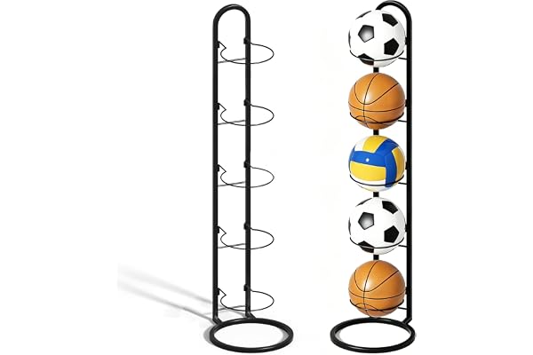 TXZRWH Bollställ med 5 nivåer i kolstål, väggfäste för volleyboll, fotboll, basket, garage kulförvaring, 115,5 x 23,7 cm, svart färg