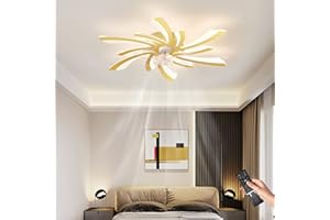 LJX Lampadario con Ventilatore da Soffitto con Telecomando DC Plafoniera con Ventilatore Led Soffitto Silenzioso Dimmerabile Estate e Inverno Cucina Camera da Letto, Oro