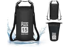 supregear Dry Bag, 15L Bolsa Impermeable, Mochila Versátil con Doble Correa para el Hombro para Navegar, Hacer Senderismo, Kayak, Pesca, Acampada y Otras Aventuras al Aire Libre, Negro