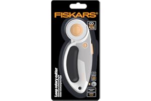 Fiskars Cutter Rotatif en Titane, Lame rotative avec Poignée en boucle, pour Droitier et Gaucher, Diamètre de la Lame : 45 mm, orange/blanc/gris, 1066047