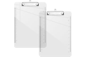 Piasoenc Confezione da 2 tavolette portablocco in plastica, con righello traslucido a basso profilo, forniture per ufficio, materiale scolastico, dimensioni lettera 22,9 x 32,5 cm, trasparente