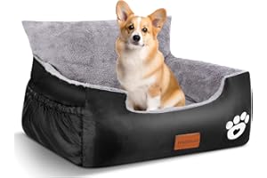 Trhillsbrad Dog Car Seat, 70 x 60 x 45 cm, 2 Attachable, Adjustable Safety Leads, Car Dog Bed for 2 Small Dogs, Completely Removable and Washable Car Seat for Pets with 2 Storage