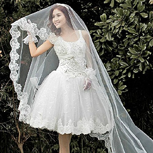 TinkSky Mode 2,6 M lange monistisches Stickerei Spitze Kante Dekor Braut Hochzeit Schleier Mantilla (weiß) - 3