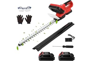 OAMGER Cortasetos profesional inalámbrico de 21 V con 7500 mAh batería y cargador rápido, doble hoja de corte, diámetro de corte 15 mm, longitud de corte 55 cm, para jardín y patio (batería *2 R)