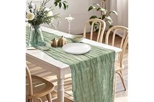 AlaTyche Sage Green Cheesecloth Table Runner, 90×300cm Rustic Gauze Fabric Table Runners,Boho Table Runner, Cheese Cloth Centerpiece for Event Wedding Banquet Party Birthday Bridal Decoration