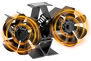 HUAREW Ofenventilator Kaminventilator Ofen ventilator 12 Blatt Holzofenventilator, Hitzebetriebener Holzofen Ventilator Ohne Strom Leiser Holzofenventilatorcht,Ofenventilator Doppelt