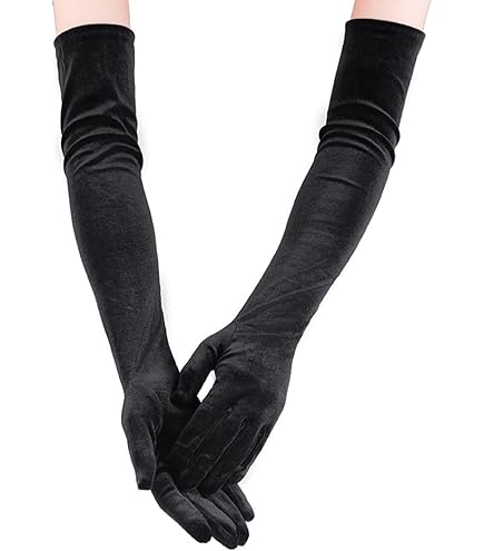 thumbnail image 2 of Long Satin Opera Gloves Women Formal Black Feather Gloves Costume Stretchy Elbow Arm Gloves For Women Wedding Bridal Halloween Tea Party Dress Prom Evening Party 80s 1920s Cosplay Fashion Accessories 2 of 9
