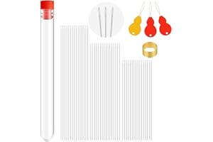 KERDEJAR 65 pièces Aiguilles de Perles de rocaille 3 Tailles Extra Fines Fines Aiguilles à Broder de Perles avec enfileurs d'aiguille Outils de Fabrication de Bijoux Argent