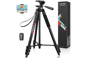 Victiv Statyw do telefonu komórkowego do smartfona i lekkiego aparatu, 137 cm, aluminiowy statyw z możliwością rozszerzenia ze zdalnym wyzwalaczem do iPhone'a, tripod z uchwytem