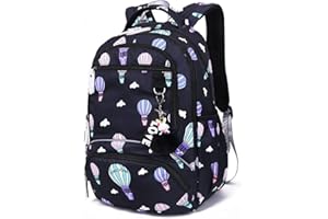 WYCY Filles Sac à dos à Motif Imprimé Sac de Voyage à Plusieurs Compartiments avec Jolie Boule de Fourrure de Lapin et Balise D'avertissement Réfléchissante de Sécurité